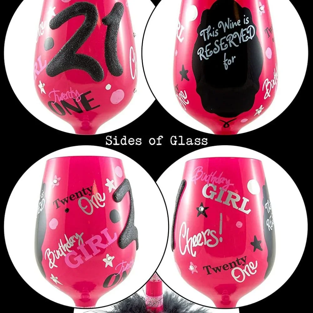 Top Shelf 21st Birthday Girl Wine Glass